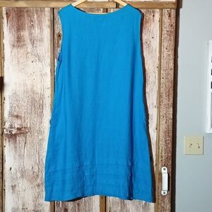 Flax by Jeanne Englehart sleeveless high neck pockets decorative pin tucks  L